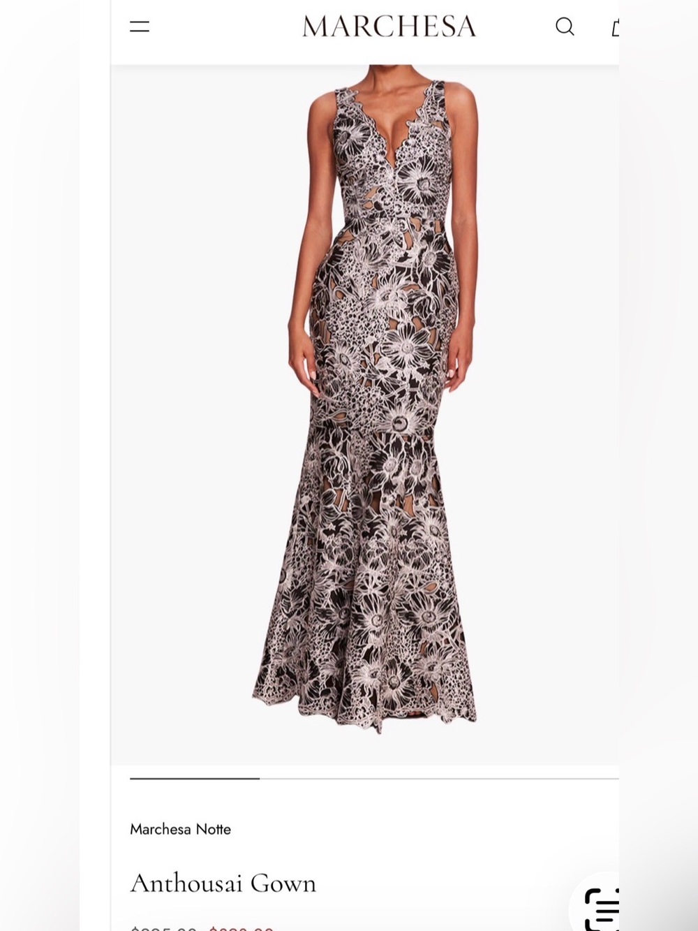 Marchesa  Black & White Floral Lace Gown